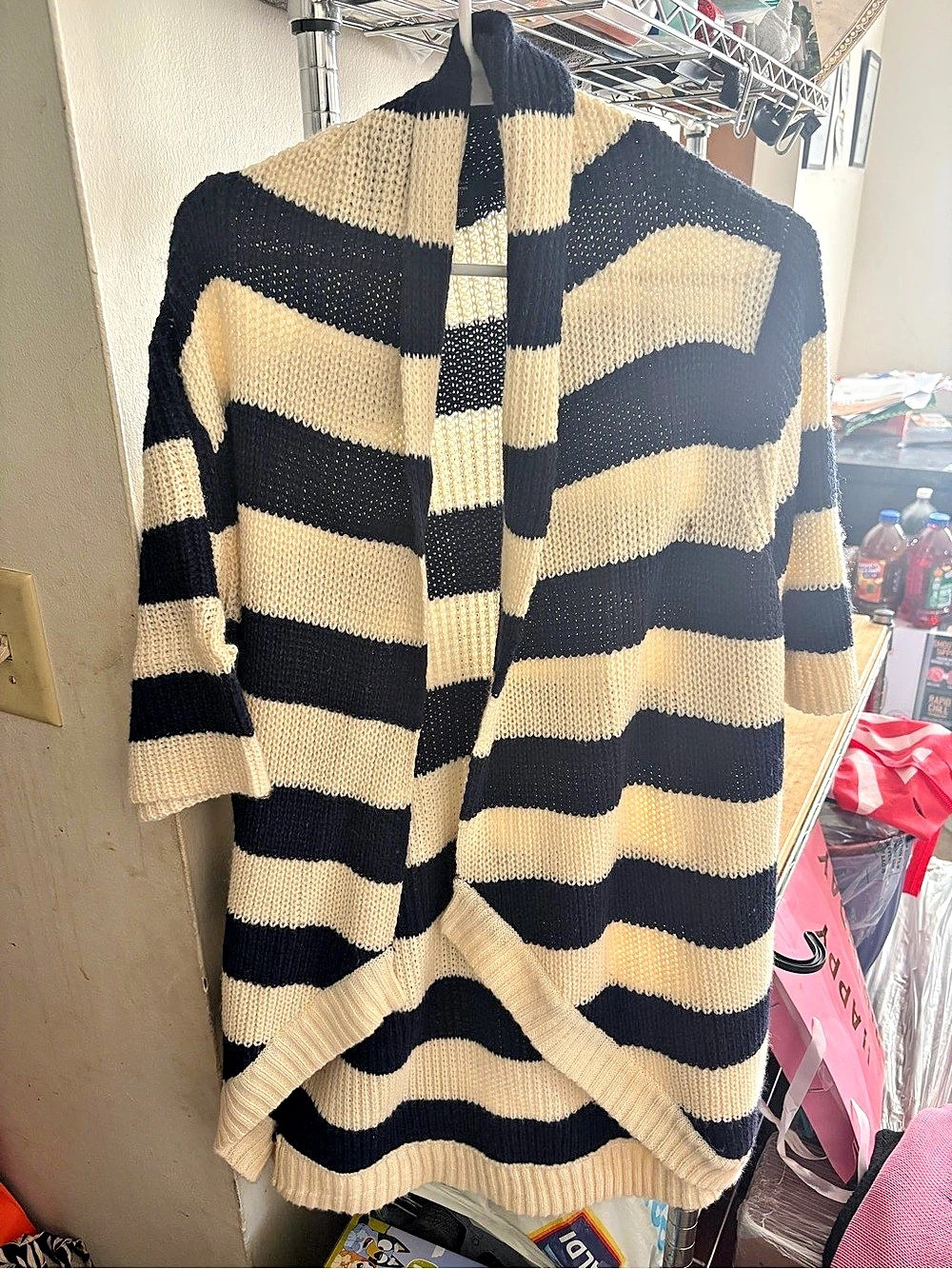Sweater Project Striped Open Front Sweater Black & Cream Size XL Like New